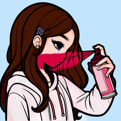 a realistic girl spray painting