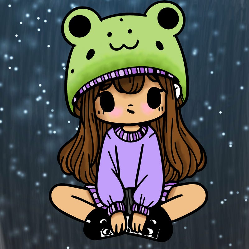 a girl wearing a frog hat and some frog socks