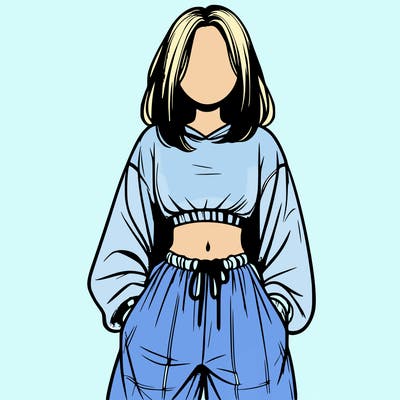 realistic girl faceless with baggy pants and a crop top