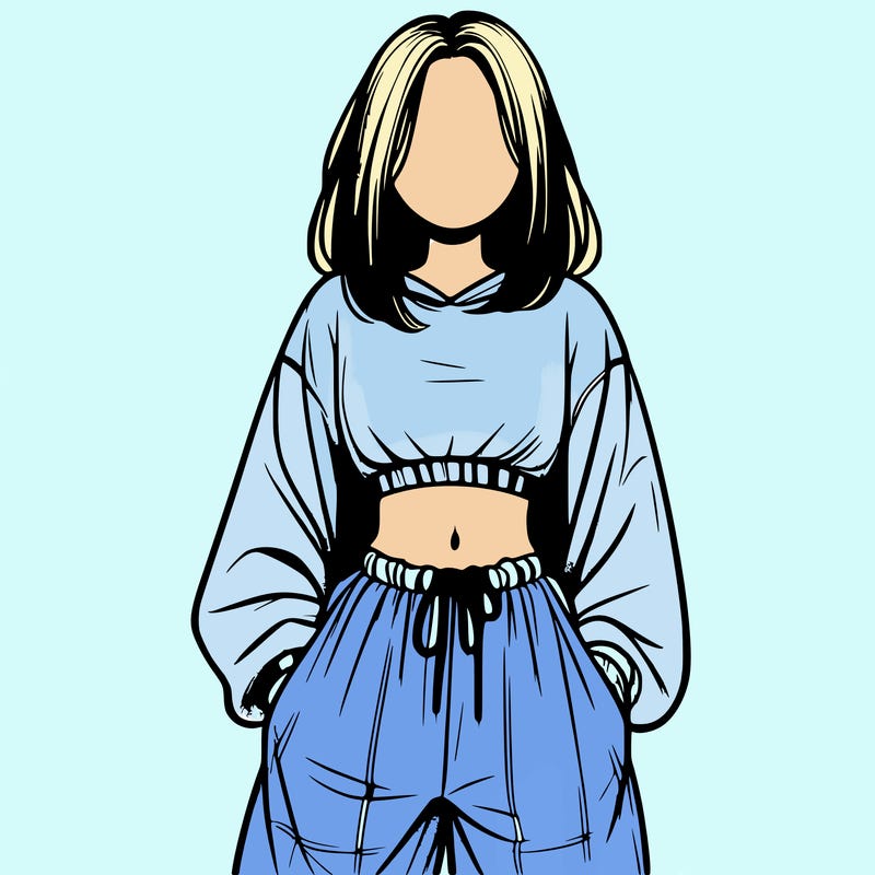 realistic girl faceless with baggy pants and a crop top