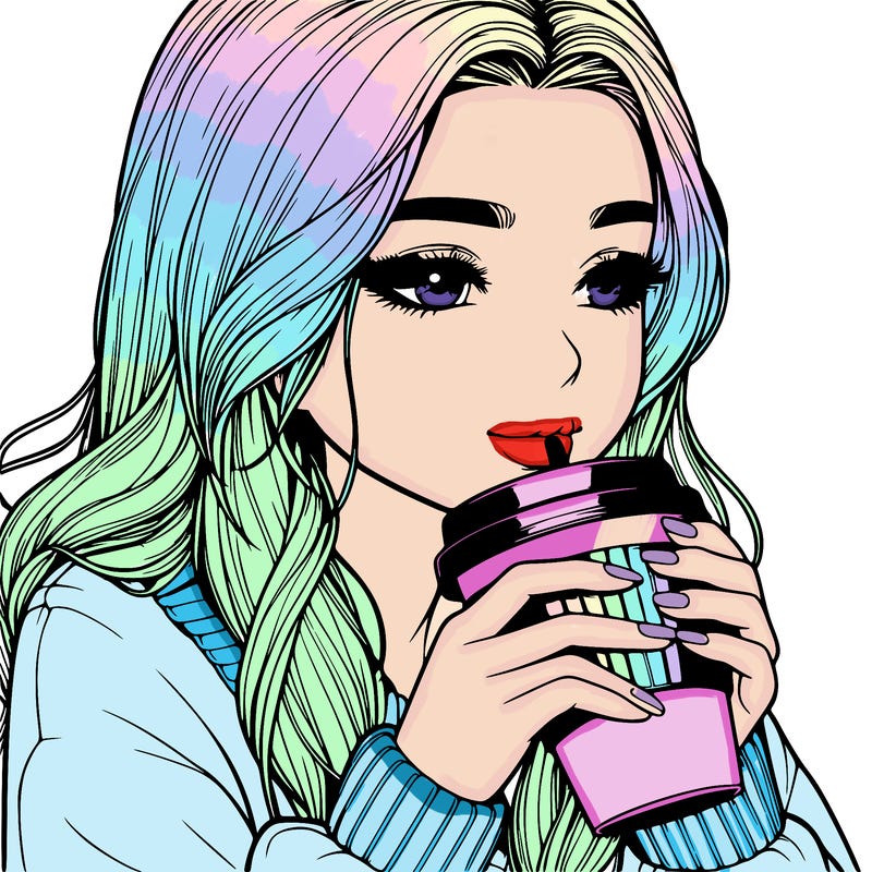 realistic girl drinking coffee