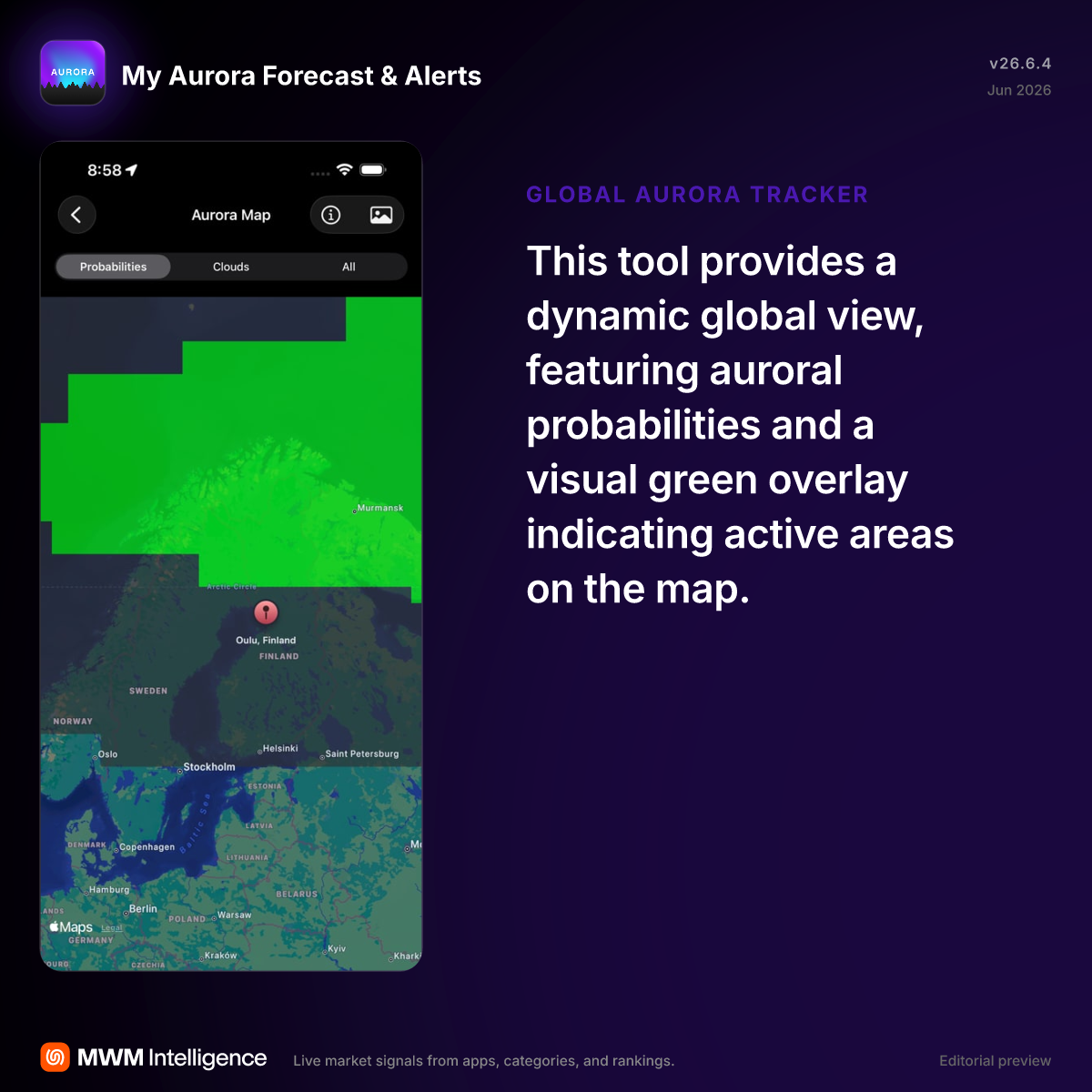 My Aurora Forecast & Alerts - Weather App | MWM