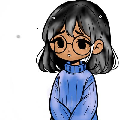 sad girl with glasses in a sweater