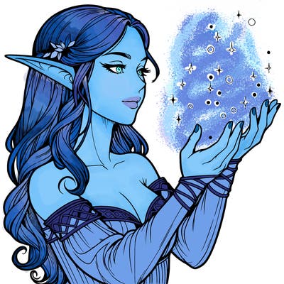 realistic elf girl doing magic