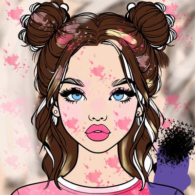 realistic girl with two buns in hair and lips