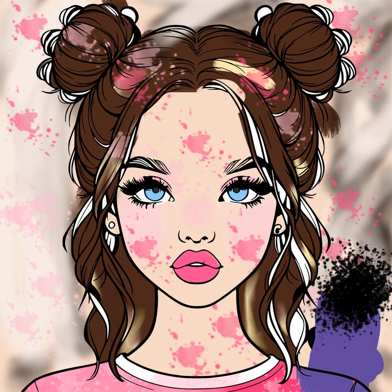 realistic girl with two buns in hair and lips