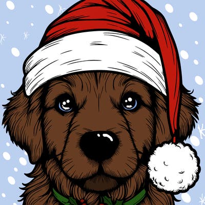 realistic dog with a christmas hat