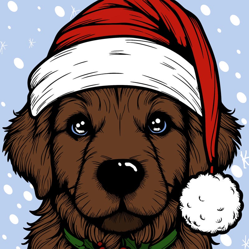 realistic dog with a christmas hat