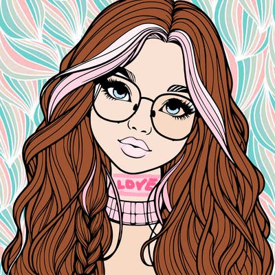 girl with long hair and freckles and glasses realistic
