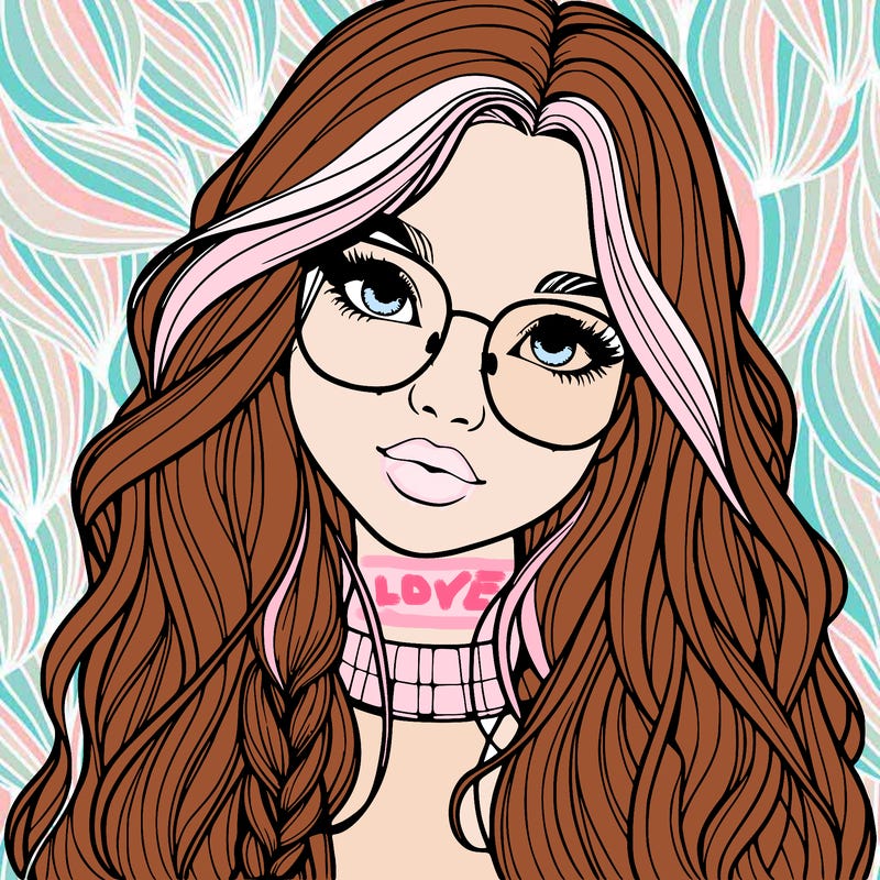 girl with long hair and freckles and glasses realistic