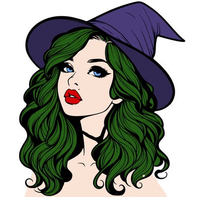 realistic witch girl with wavy hair and lips