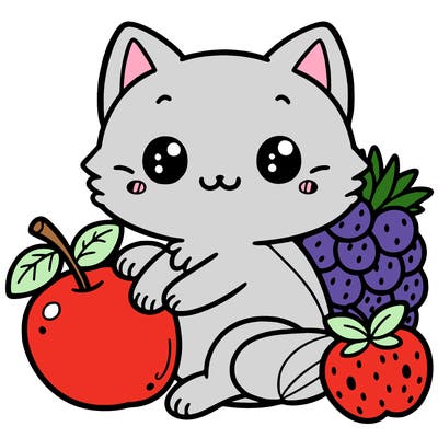 cute cat with fruits