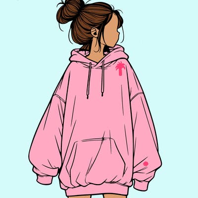 realistic girl with a oversized sweatshirt on and a bun