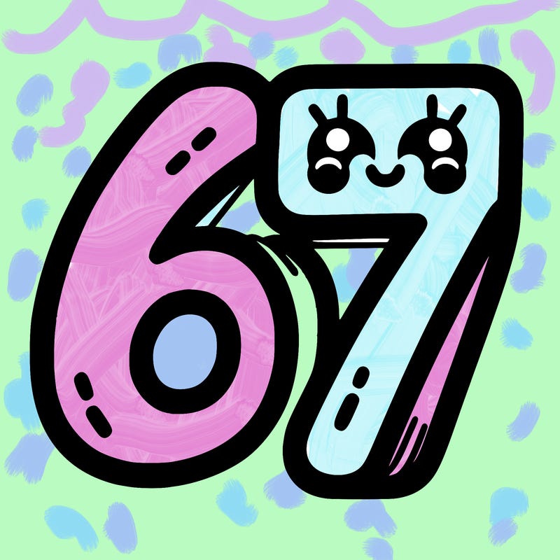the numbers 67