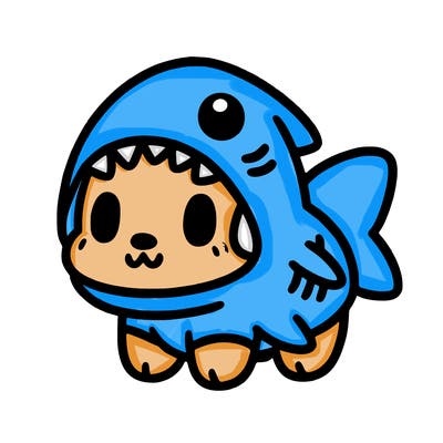 cute dog wearing a shark costume