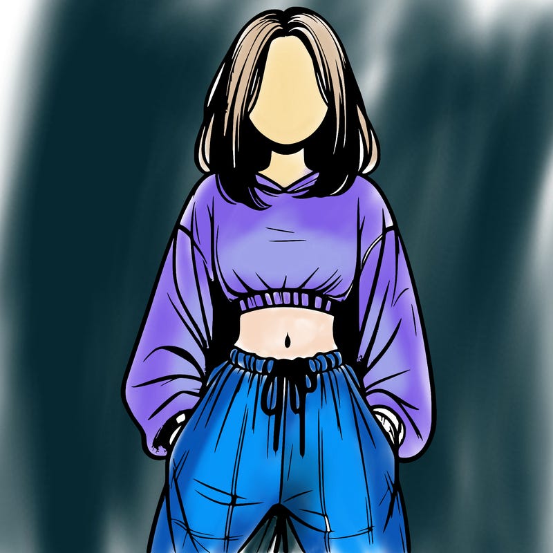 realistic girl faceless with baggy pants and a crop top