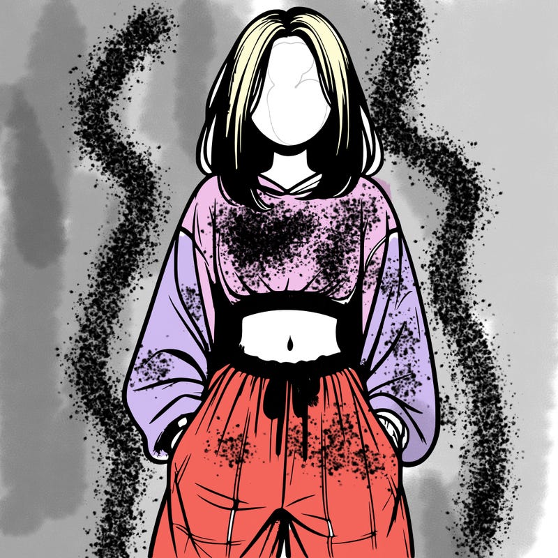 realistic girl faceless with baggy pants and a crop top