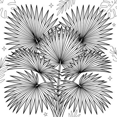 Explore the beauty of tropical nature with this engaging fan palm leaf coloring page, specially designed for kids aged 4-8. Its clear lines and fun details make it perfect for young artists to unleash their creativity.