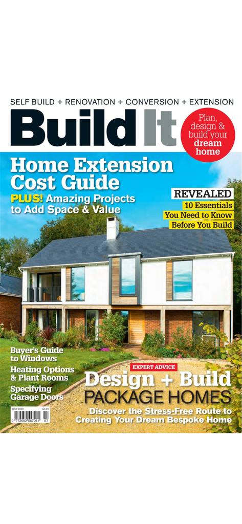 Build It Magazine - Build It Magazine cover featuring a modern two-story house and a home extension cost guide.
