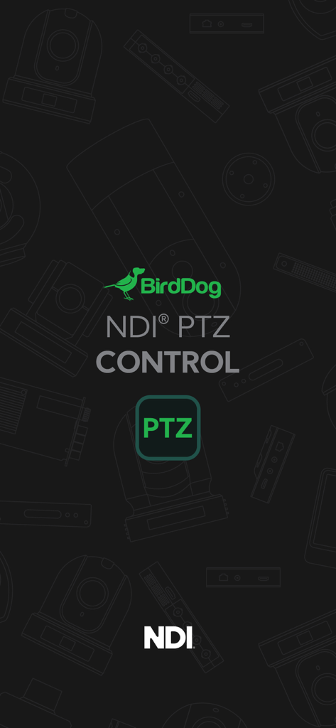 NDI PTZ Control - Splash screen for NDI PTZ Control showing the BirdDog and NDI logos