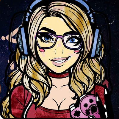 realistic gamergirl with glasses and winking