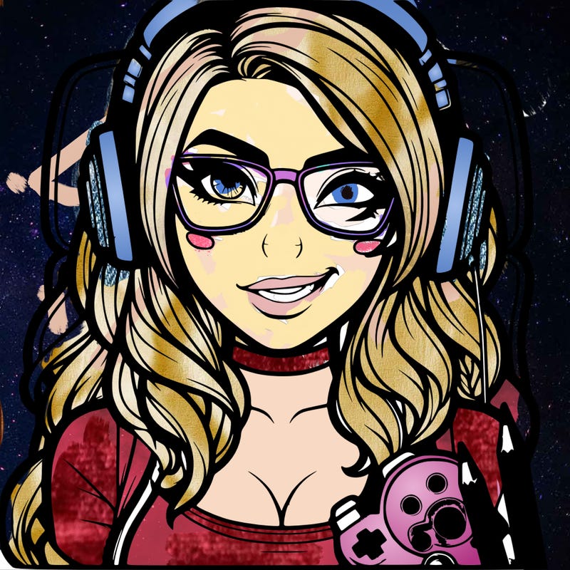 realistic gamergirl with glasses and winking