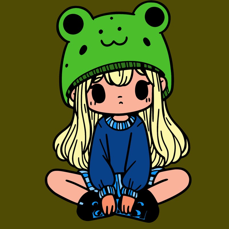 a girl wearing a frog hat and some frog socks