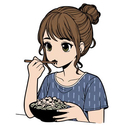 a realistic girl, eating food