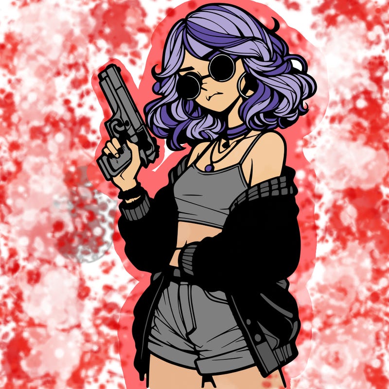 stylish teenage girl with gun