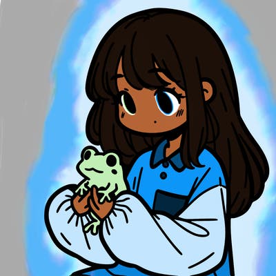 girl with long hair and a oversized shirt. and she is holding a frog