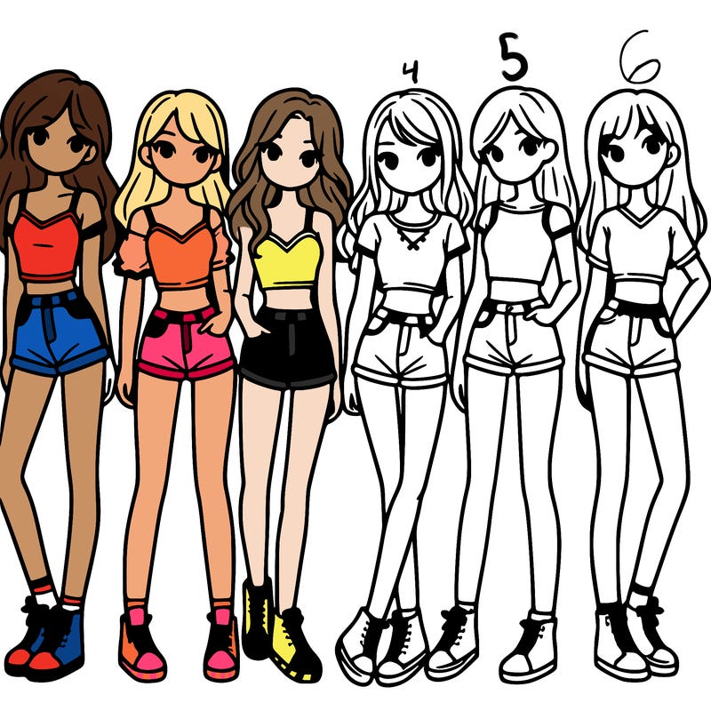 a group of girls wearing crop tops and shorts