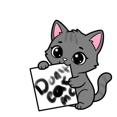 a small cat with a blank sheet of paper in its hand. the cat is sooooooo cute!