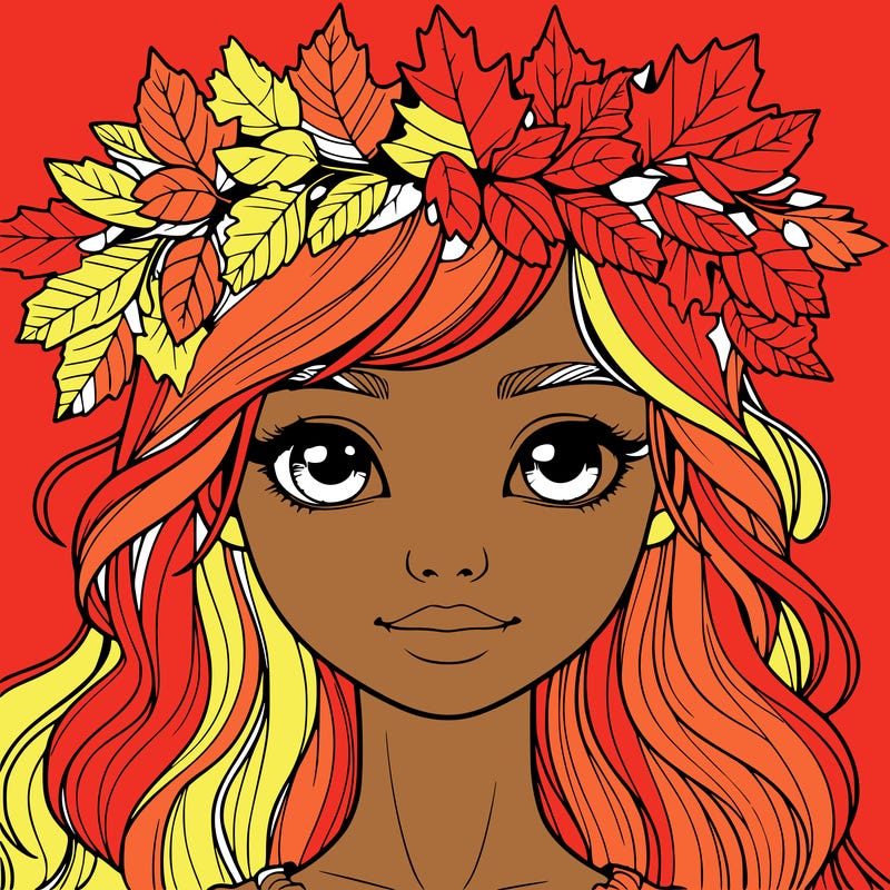 realistic girl with fall leaf crown