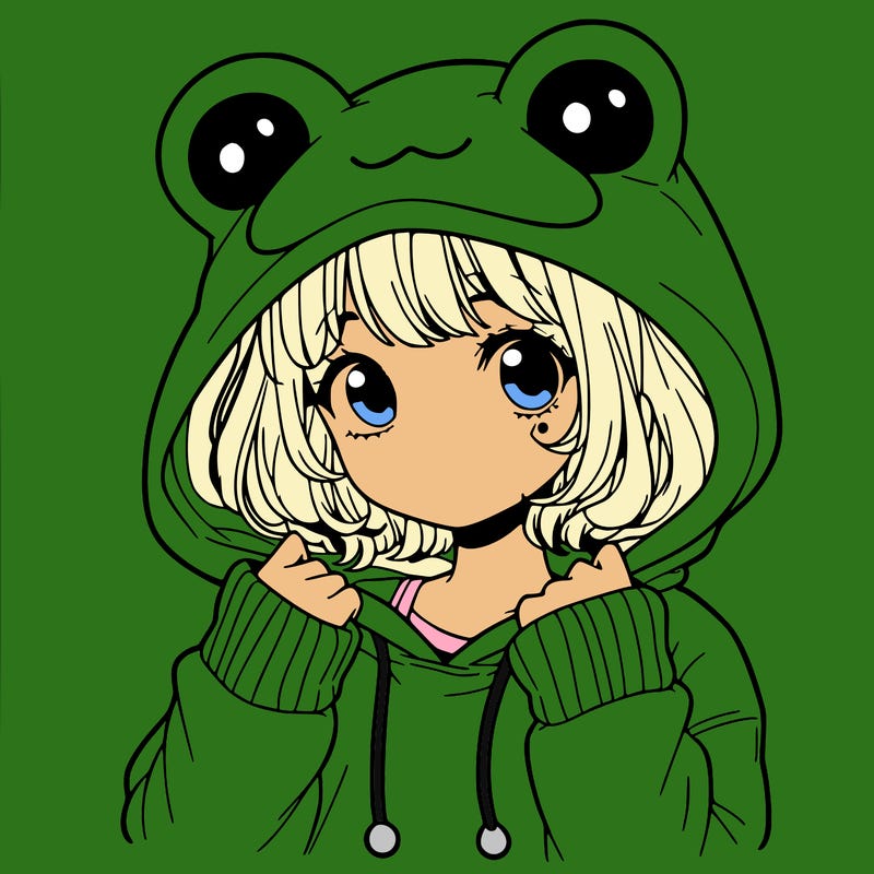 a cute teenage girl wearing a frog hoodie