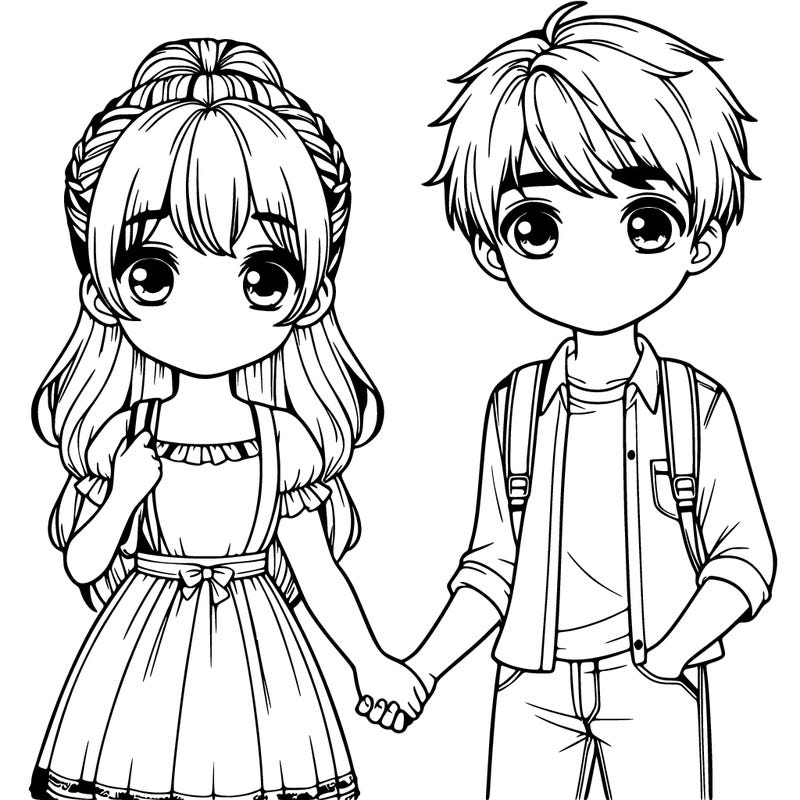 a realistic girl and boy holding hands