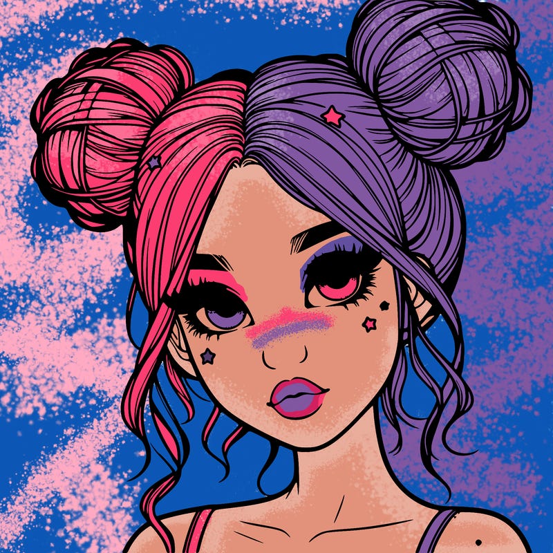 realistic girl with space buns