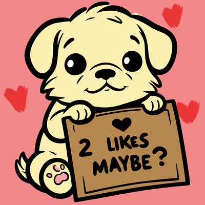 a puppy holding a sign that says 2 likes maybe?