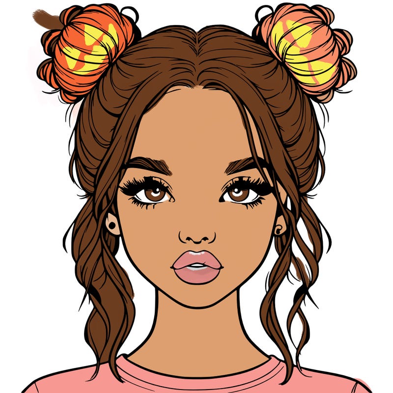 realistic girl with two buns in hair and lips