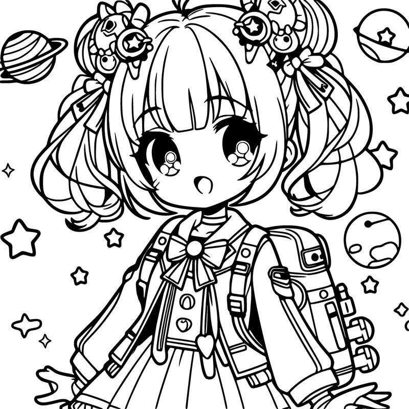 cute anime girl with space accessories