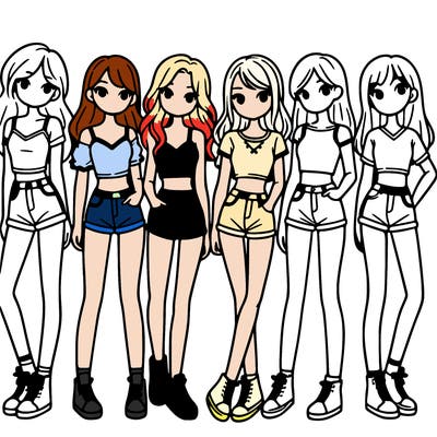 a group of girls wearing crop tops and shorts