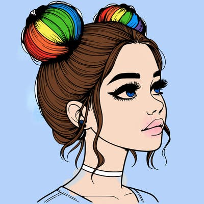 realistic girl with buns on the top of her head