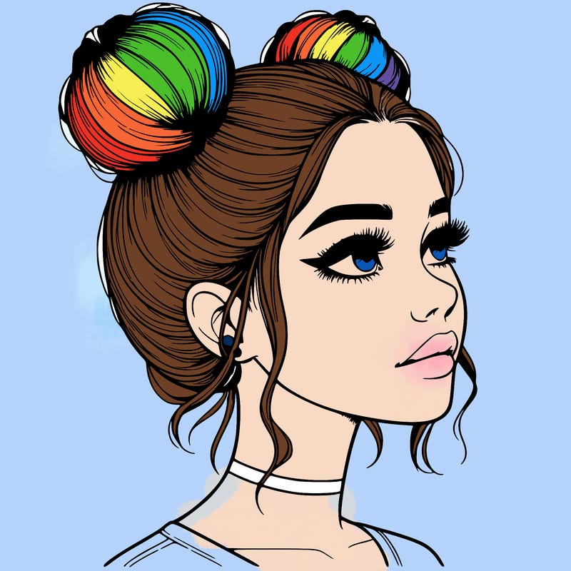 realistic girl with buns on the top of her head