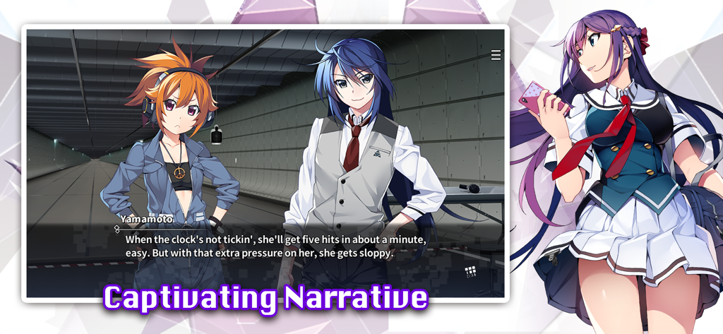Grisaia Phantom Trigger Vol.1 - Personajes de anime en una escena de diálogo de Grisaia Phantom Trigger Vol 1 con el texto Narrativa Cautivadora