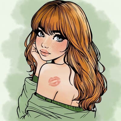 realistic girl with bangs looking over her shoulder