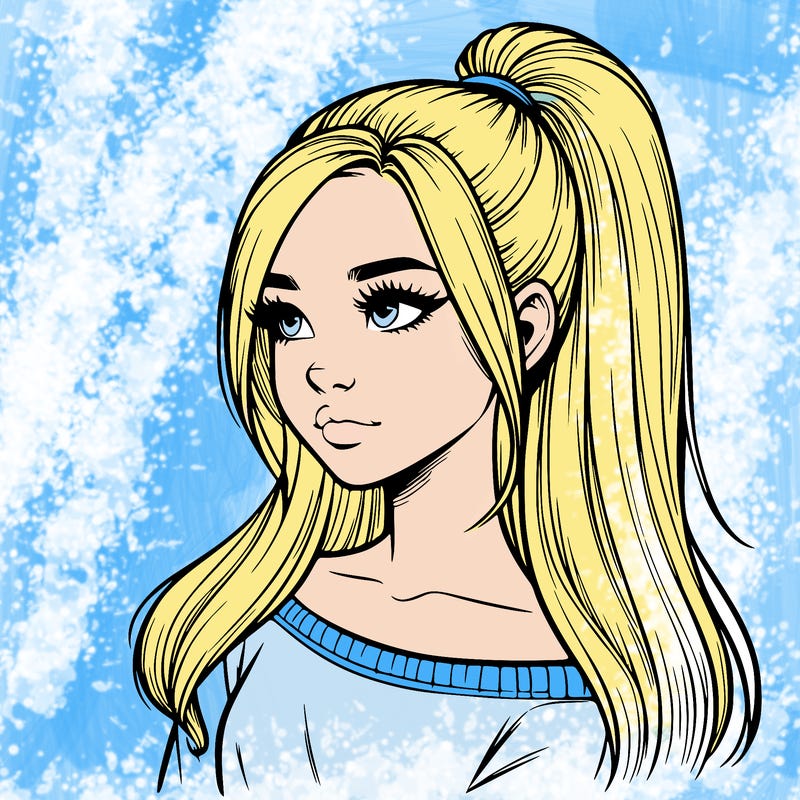 realistic girl with a high ponytail