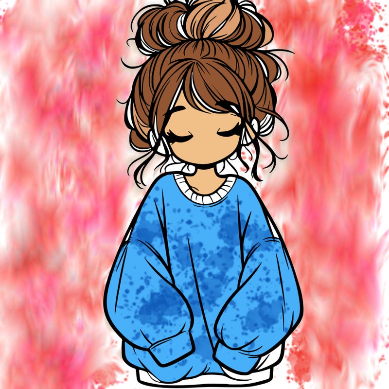 girl with baggy sweatshirt and messy bun