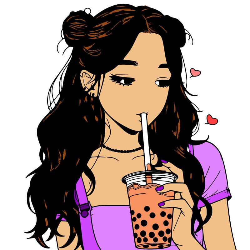 aesthetic realistic girl with boba