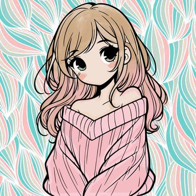 shy pretty girl wearing a sweater that is falling off one shoulder portrait