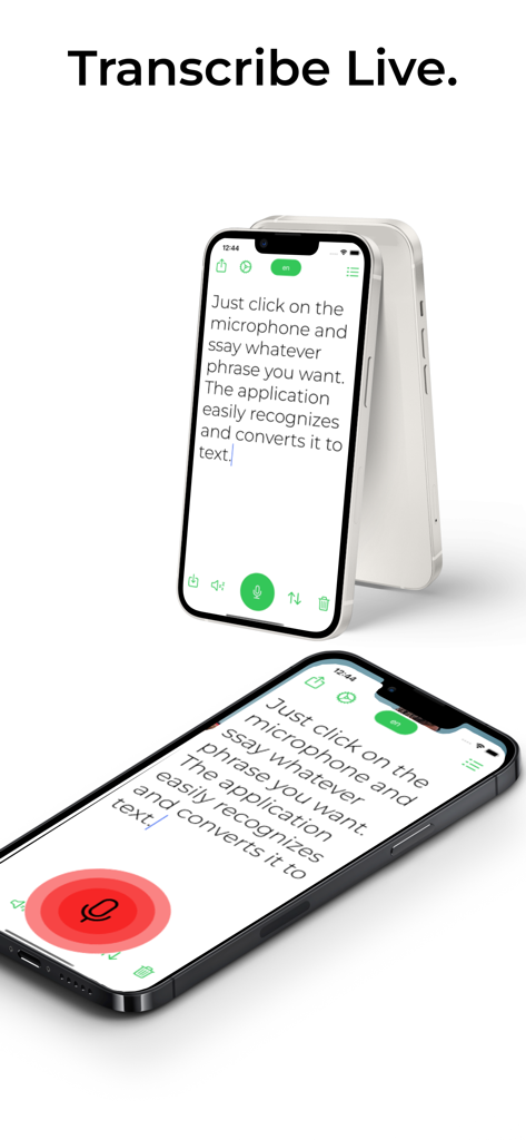 App Transcribe Live che mostra la dettatura vocale in tempo reale su un iPhone