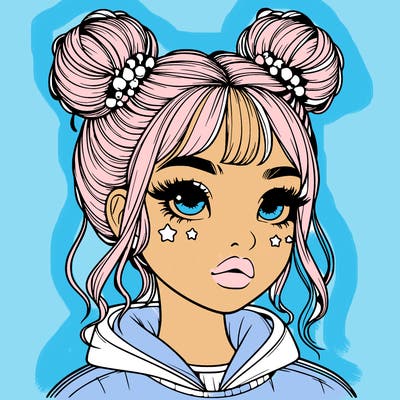 realistic girl with space buns